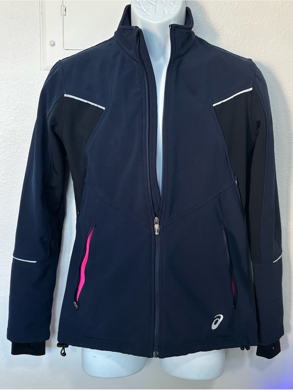 OASICS Navy Advanced Performance Lightly Fleeced Zippered Jacket Size Sp